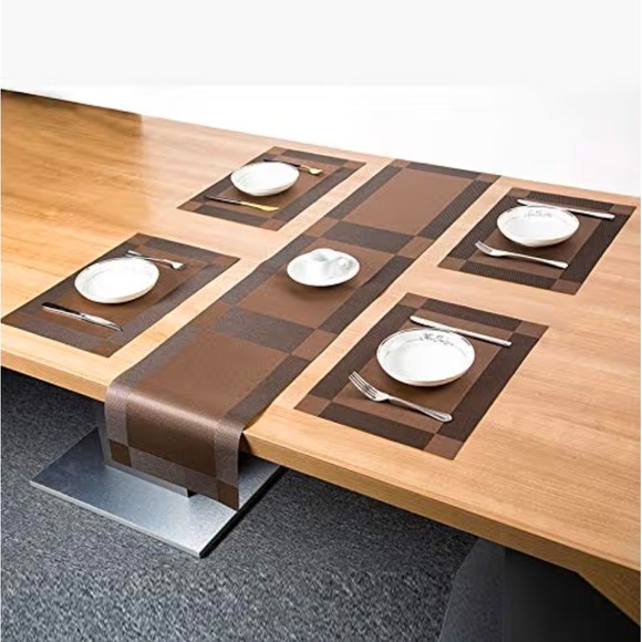 Placemats Table Runner Set Woven Crossweave Vinyl Kitchen Tablemats Washable - Picture 5 of 7